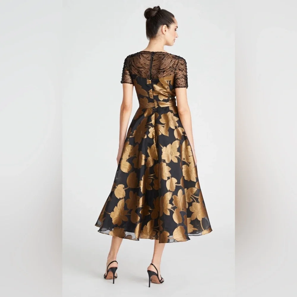 Theia Beaded Gold Black Midi Dress - Picture 6 of 6